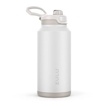 ZULU Powerfill Pro 64oz Half Gallon Stainless Steel Water Bottle with Quick Fill Lid, Triple Walled Vacuum Insulated Metal, Leak Proof Locking Lid, Sip and Chug, Reusable BPA Free, White Monochrome - color: White, style: 64oz