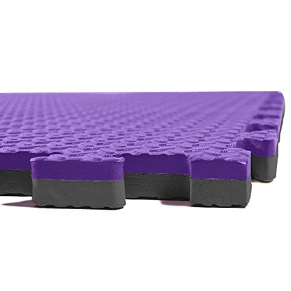 Xspec 1" Extra Thick 48 sq ft Reversible EVA Gym Foam Floor Mat Tiles (24" x 24"), Steel Pattern, 12 pcs, Black/Purple - color: Black/Purple