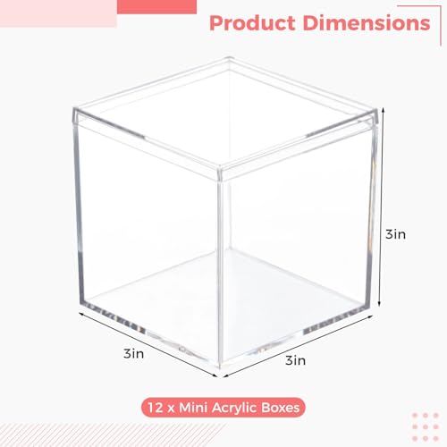 Homaisson 12 PCS Acrylic Square Cube 3 x 3 x 3 Inches, Small Clear Plastic Display Boxes with Lids, Clear Acrylic Storage Square Cube Boxes, Display Case Container for Candy Jewelry Tiny Items - size: 3 x 3 x 3 inch
