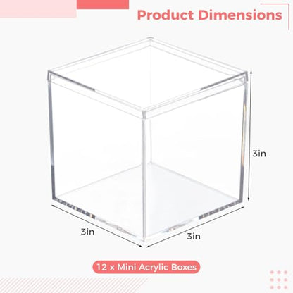 Homaisson 12 PCS Acrylic Square Cube 3 x 3 x 3 Inches, Small Clear Plastic Display Boxes with Lids, Clear Acrylic Storage Square Cube Boxes, Display Case Container for Candy Jewelry Tiny Items - size: 3 x 3 x 3 inch