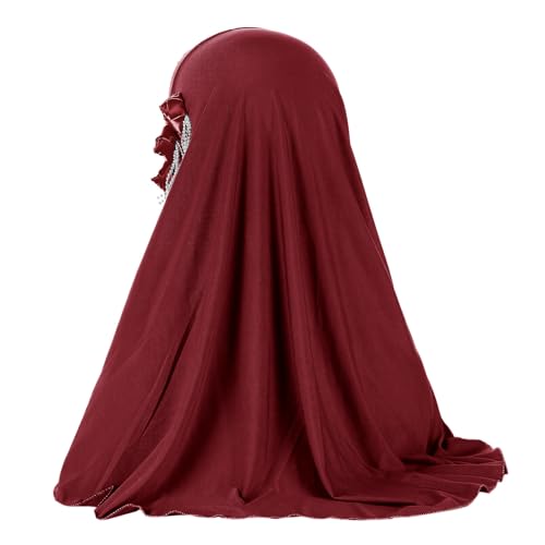 Women Soft One Piece Hijab Long Muslim Turban Islamic Full Head Scarf - color: 3 Flowers/Red