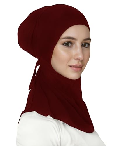 Lina & Lily Jersey Tie Back Hijab Underscarf with Neck Cover Full Coverage for Muslim Women - color: Dark Red