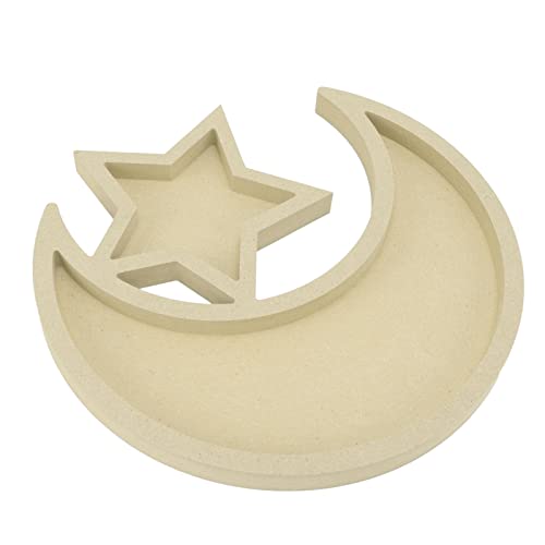 Wood Tray Moon Wooden Star Tableware Eid Mubarak Party Serving Tableware Multifunctional Wood Moon Tray for Home Ramadan Party Garden Decor