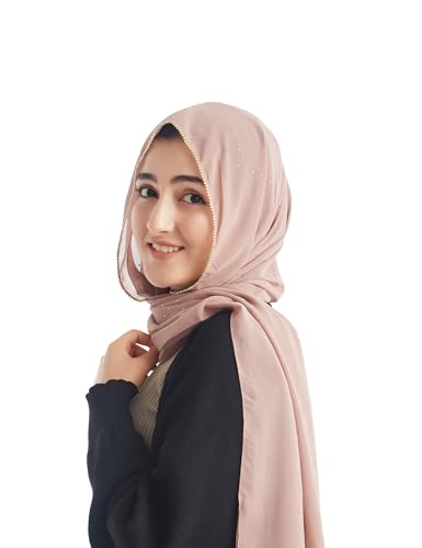 Hijab for Women Premium Chiffon Hijab Rhinestone Hijab Scraf for Women Muslim - color: Light Brown