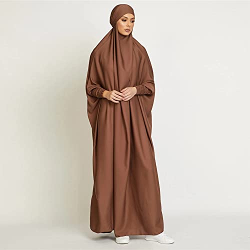 ODIZLI Muslim One Piece Prayer Hijab Dress Women Hooded Abaya Full Cover Islam Dubai Modest Robe - color: Coffee, size: One Size