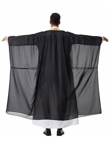 IWEMEK Mens Kaftan Thobe Muslim Thobe Ramadan Abaya Prayer Dress Chiffon Open Front Embroidered Cardigan Dubai Islam Kimono - color: Black, size: Medium