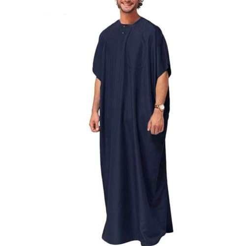 Thobe for Men,Breathable Men Jubba Thobe Middle East Kaftan for/Button Short Sleeve Men Robe Leisure Clothing - color: Dark Blue, size: X-Large