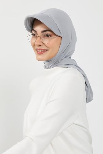 Aisha's Design Full Coverage Cotton Bonnet Hijab with Visor Modest Underscarf Bonnet - color: Grey