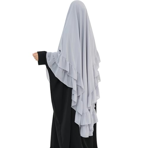 khalat Women's Hijab Chiffon Hijab for Women Muslim 2 Layers Ruffle Lightweight Large Hijab - color: Light Gray