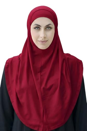 SARJANA Women's Solid Color Cotton Hijab with Under Scarf Cap Ready to Wear Stretch Scarves Long Scarfs FREE SIZE - color: Maroon