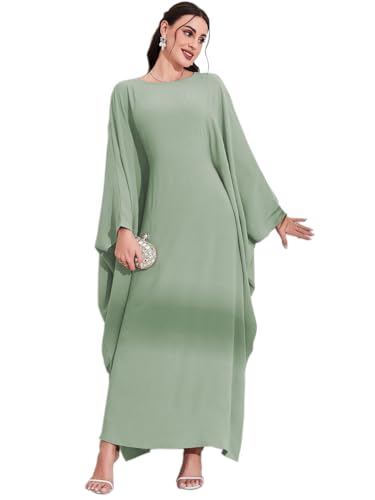 Women's Modest Hidden Adjustable Belt Oversized Abaya Muslim Dress Prayer Robes Kaftans - color: Mint Green