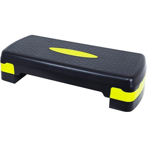 Fitvids Aerobic Step Platform Trainer with Adjustable 2-Level Risers, 400 Pound Weight Capacity – Non-Slip Exercise Stepper - color: Black/Lemon
