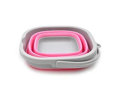 SAMMART 2.6L (0.68 Gallon) Super Mini Sqare Collapsible Plastic Bucket - Foldable Square Tub - Portable Fishing Water Pail - Space Saving Outdoor Waterpot (1, Pink) - color: Pink