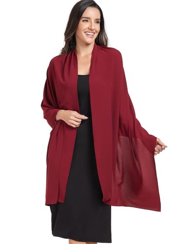 Chiffon Shawl and Wraps for Women Warm Scarves Wedding Evening Bridal Scarfs Pashmina Shawls - color: Wine Red