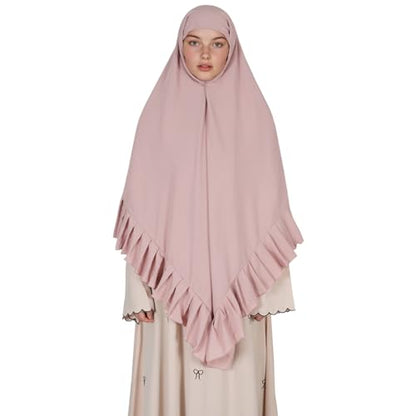 Prayer Hijab for Women Muslim Cotton Blend Lightweight Ruffled Square Scarf - color: Light Pink