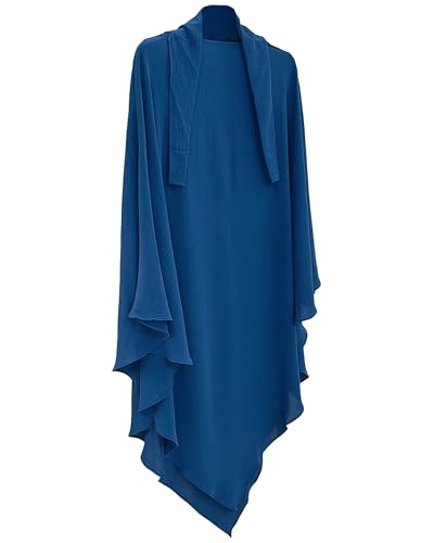 Muslim Prayer Abaya Islamic Women's Khimar Pure Color Hijab Dress Long Sleeve Dubai Kaftan - color: Foggybluehijab