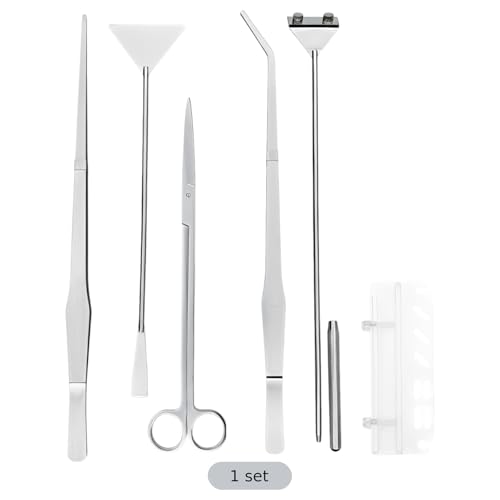 6 Pcs Aquarium Kit, Stainless Steel Plant Tools Set with Algae Scraper, Tweezers, Scissors, and Sand Spatula, Holder Included, Silver