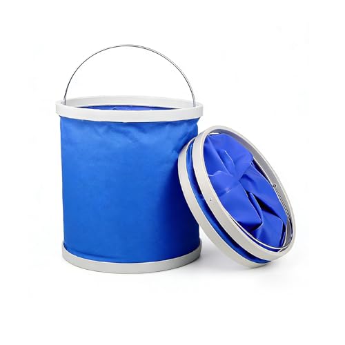 Collapsible Bucket, 9L (2.38 Gallons) Waterproof Oxford Fabric Camping Fishing Bucket, Foldable Portable Pop Up Water Buckets for Household, Outdoor, Car Washing (Blue) - size: 9 L
