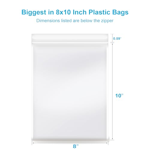 8''x 10'', (Pack of 100) 2 mil Thick Clear Plastic Reclosable Zip Poly Bags with Resealable Lock Seal Zipper for Photo, Jewelry, Bakery, Treats, Travel, Storage, Packaging & Shipping… - size: 8" x 10"
