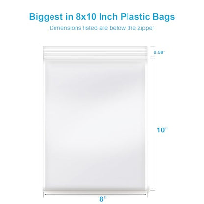 8''x 10'', (Pack of 100) 2 mil Thick Clear Plastic Reclosable Zip Poly Bags with Resealable Lock Seal Zipper for Photo, Jewelry, Bakery, Treats, Travel, Storage, Packaging & Shipping… - size: 8" x 10"