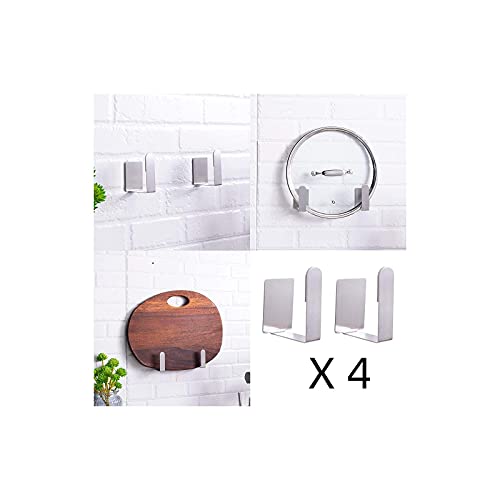Pot Lid Holder Stainless Steel Wall Mounted 3M Self Adhesive Pan Cover Racks (Set of 4) Freely Adjustable Length (Silver) - color: Silver