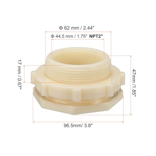 PATIKIL ABS Bulkhead Fitting NPT2", Bulkhead Water Tank Connector with Silicone Seal Gasket Garden Hose Fitting for Rain Bucket, Sinks, Aquariums, White - size: NPT2"