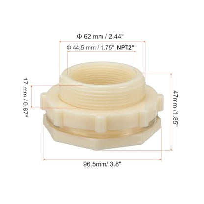 PATIKIL ABS Bulkhead Fitting NPT2", Bulkhead Water Tank Connector with Silicone Seal Gasket Garden Hose Fitting for Rain Bucket, Sinks, Aquariums, White - size: NPT2"