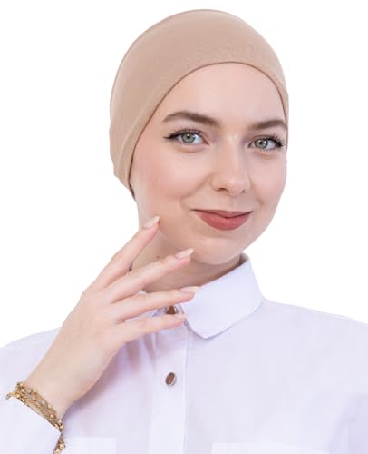Prien Women Cotton Hijab Cap, Stretchy Head Cover, Pre-Sewn Inner Muslim Scarf Undercap, Non Slip Headband for Daily Wear - color: Deep Mink