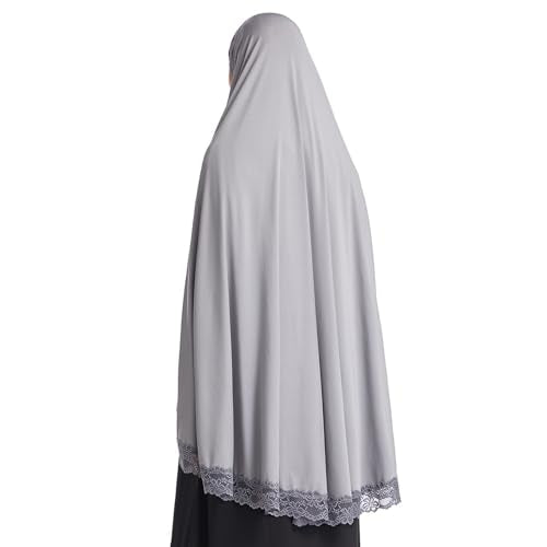 Muslim Women's Instant Big Hijab Jersey Turbans Khimar Abaya Soft Prayer Scarf, 1pc Lace - color: Grey, size: Medium