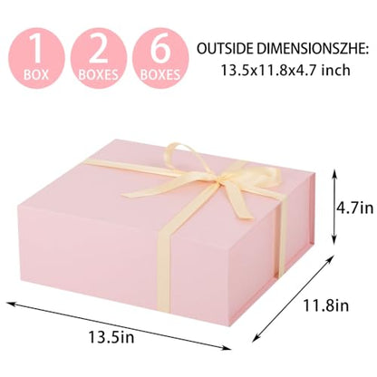 UoeRing 1 Pcs Pink Gift Box Large 11.5x8x4 Inch with Magnetic Lid | Collapsible Luxury Present Box,for Birthday,Christmas Holiday Gift Includes Card,Ribbon,Tissue Paper & Shredded Filler - color: 13.5x11.8x4.7 Inch-Pink-Pack of 1