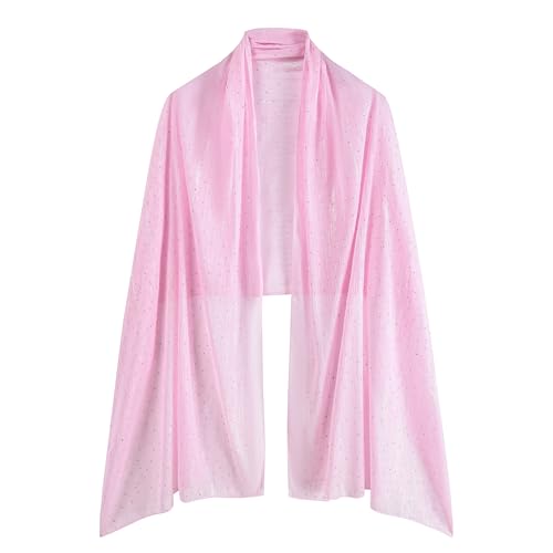OurLore Chiffon Shawls Wraps for Women Sheer Glitter Scarf Sparkly Rhinestones Shoulder Sarong Cover Up Hijab for Wedding - color: Pink