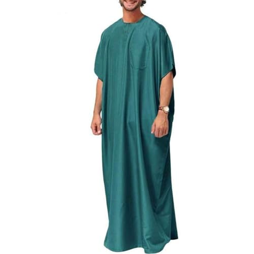 Thobe for Men,Breathable Men Jubba Thobe Middle East Kaftan for/Button Short Sleeve Men Robe Leisure Clothing - color: Green, size: Large