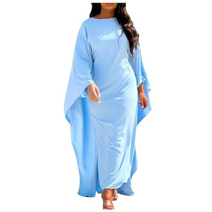 Muslim Dresses for Women One-Piece Long Sleeve Islamic Prayer Dress O Neck Slim Fit Islamic Evening Gown - color: Blue, size: Medium
