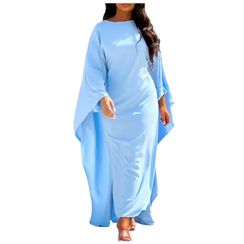 Muslim Dresses for Women One-Piece Long Sleeve Islamic Prayer Dress O Neck Slim Fit Islamic Evening Gown - color: Blue, size: Small