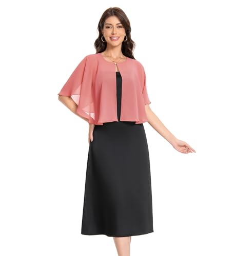 Baoqiya Capelets for women Chiffon Cape Soft Shawls and Wraps For Women - color: Coral