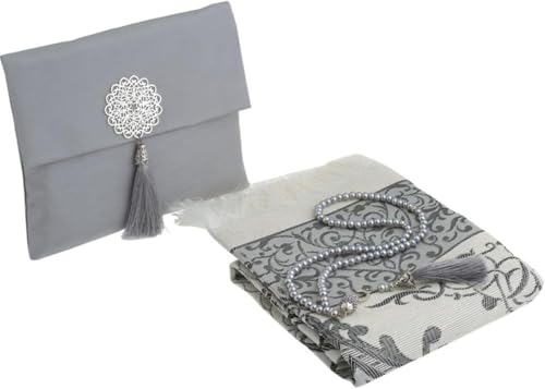 Premium Area Rug for Islamic Prayers - Muslim Prayer Mat and Rug for Men with Arabic Gifts - Traditional Islamic Prayer Rug Islam - سجادة صلاة Included - color: Grey