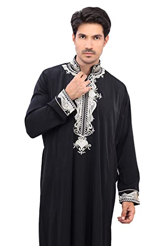 Men's Thoub Arabic thoub Long Sleeve Arab Thobe Embroidery Dress Full Length for Eid & Weddings - color: Black, size: 62