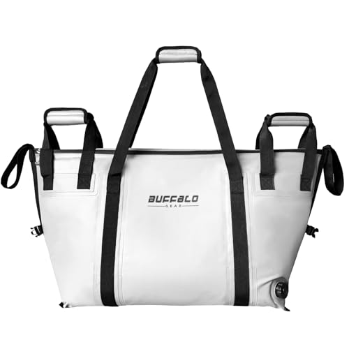 Buffalo Gear Insulated Fish Cooler - 27.5QT 58QT Waterproof Flat Bottom Bag, Leakproof and Fishing Kill Bag - color: White-58QT