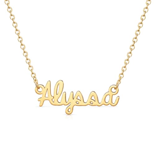 MOMOL 18K Gold Plated Stainless Steel Name Necklace Personalized Custom Name Necklace Customized Nameplate Necklace for women - style: Alyssa