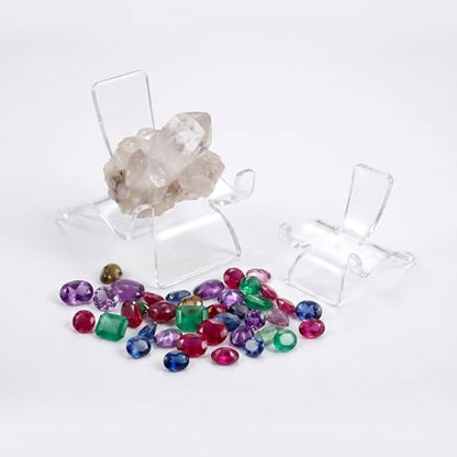 12 PCS Rock Display Stand Acrylic Clear Crystal Holder 3 Sizes Clear Plastic Display Easel Stands Mini DisplayStand for Small Collectibles Stones Rock Agate Coral Gemstone Geodes Mineral