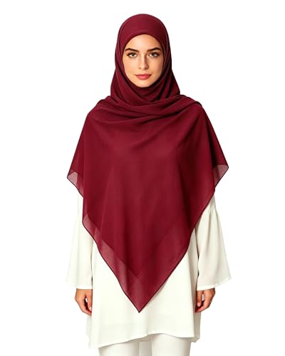 Lina & Lily Premium Chiffon Hijab Head Scarf Shawl Wrap for Muslim Women Square 58'' x 58'' - color: Dark Red