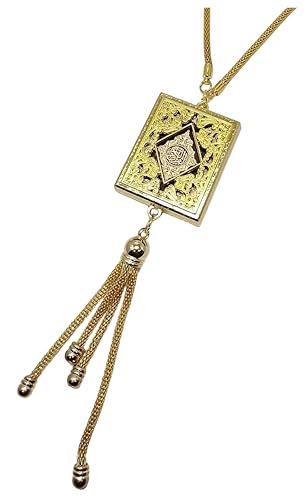 Islam Car Mirror Hanging Ornament AMN-390B Mini Al-Quran in Small Box Pendant Arabic Calligraphy Vehicle Console Decor Eid Ramadan Muslim Gift (Gold)