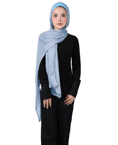 Modal Cotton Hijab Scarf for Women with Undercap Set - color: Pale Blue