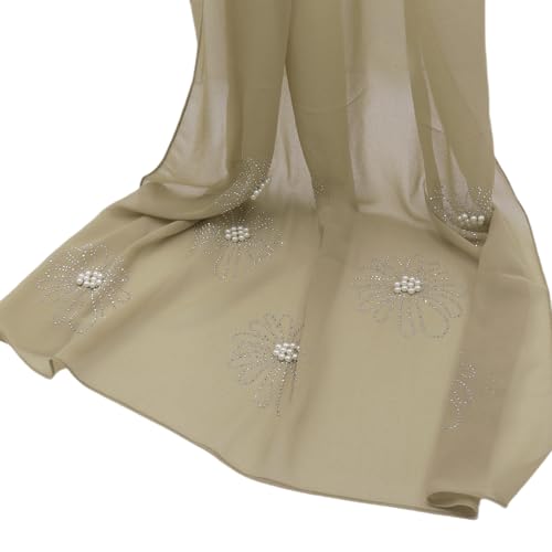 Chiffon Hijab Scarf for Women Muslim Hijab Head Wrap Scarves Soft Rhinestone Chiffon Scarf Fashion Long Scarves Shawl - color: Khaki
