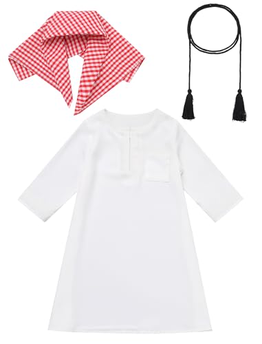 IDOPIP Muslim Baby Boys Prayer Clothes Kaftan Thobe Arabic Islamic Abaya Dubai Robe with Head Scarf + Rope Ramadan Eid Outfit - color: White, size: 12-24 Months
