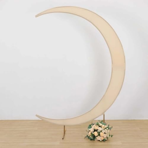 Efavormart 2 Pack Beige Spandex Crescent Moon Arch Covers for 7.5ft Stand, Custom Fitted 2-Piece Double-Sided Backdrop Sleeves for Rustic and Scandi Decor - color: Beige, size: Cover Set
