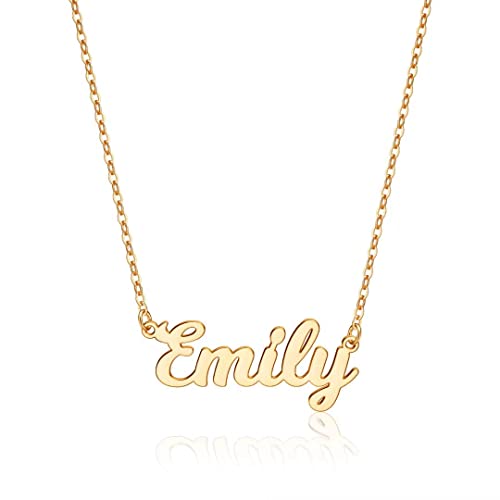 Ursteel Custom Name Necklace Personalized, 14K Gold Plated Personalized Name Necklace Dainty Name Plate Necklace Jewelry Personalized Gifts for Women - style: Emily