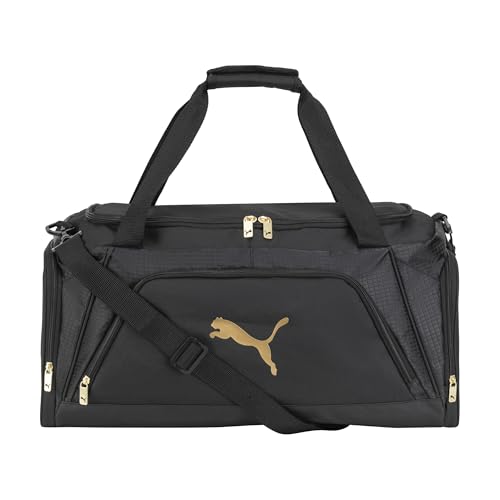 PUMA unisex-adult Accelerator Duffel Bag with Removable Strap & Shoe Pocket - color: New Gold/Black