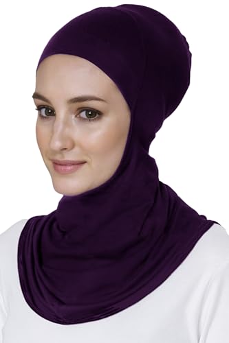 Lina & Lily Modal Jersey Full Coverage Ninja Hijab Undercap with Neck Cover for Muslim Women - color: Dark Purple