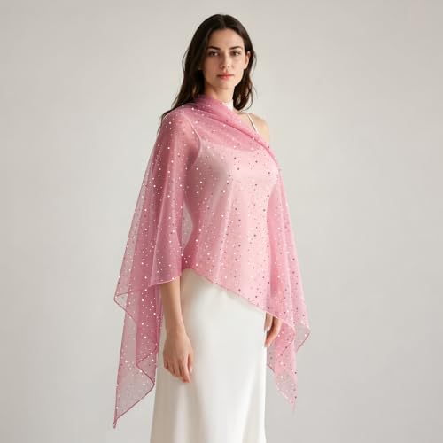 Sequin Scarf for Women Lightweight Mesh Shawl Wrap Bandana Hijab Headscarf for Summer Evening Dress - color: Blushpink
